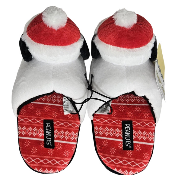 Peanuts Snoopy 3D Christmas Scuff Slippers Kids 2/3 Plush Santa Slip-Ons New - Picture 12 of 16